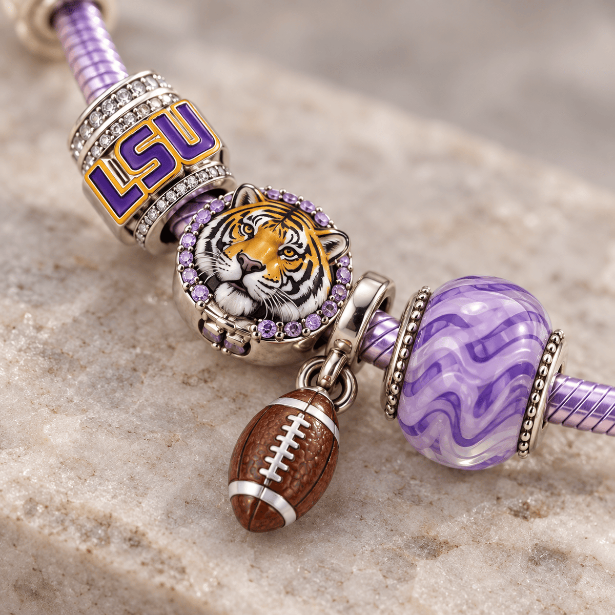 LSU Silver Charm Bracelet Set PTKL