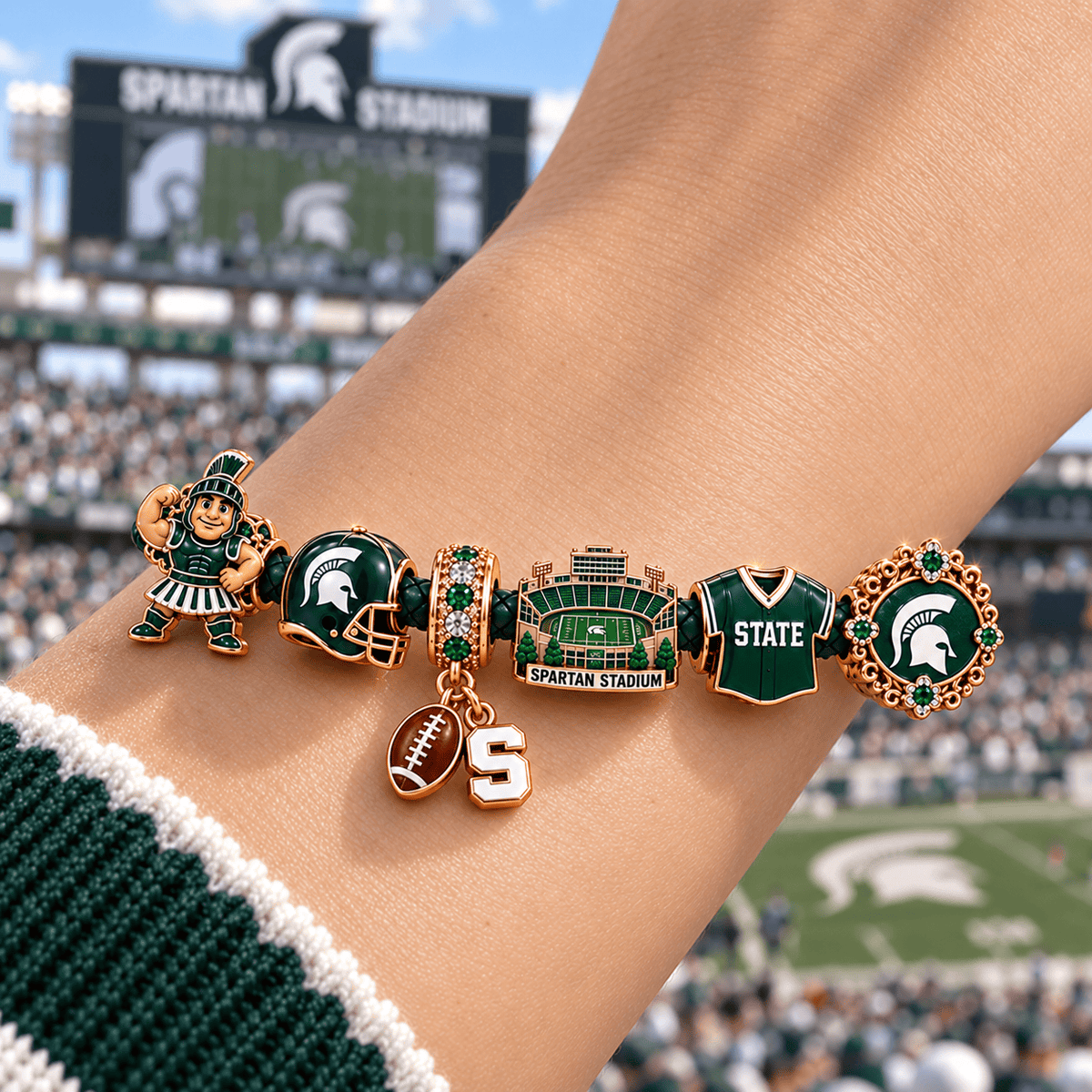 MSU Braided Leather Charm Bracelet Set NHVH