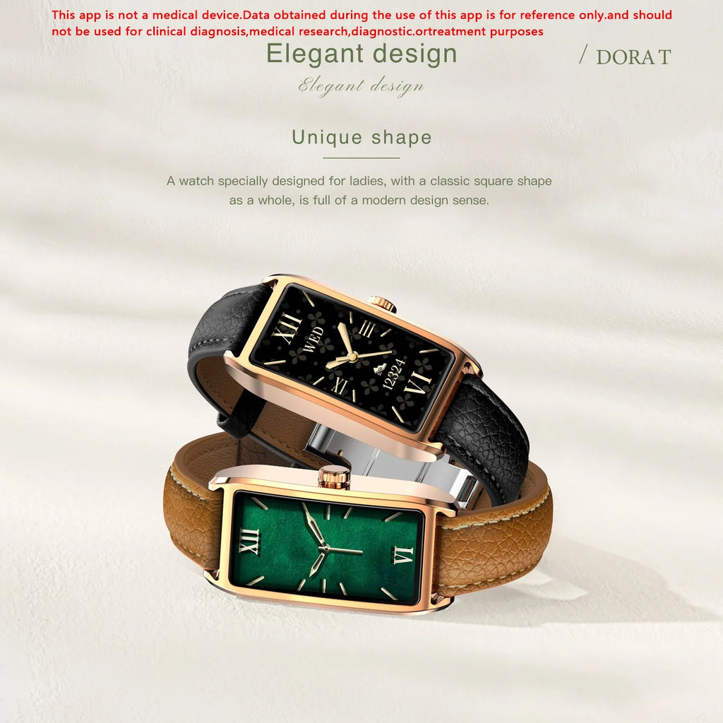 Multifunctionaln Smart Watch Women 1.13” HD AMOLED Square  IP68, 12 Sports Modes Sleep Tracker PU Leather Strap Smart Watch