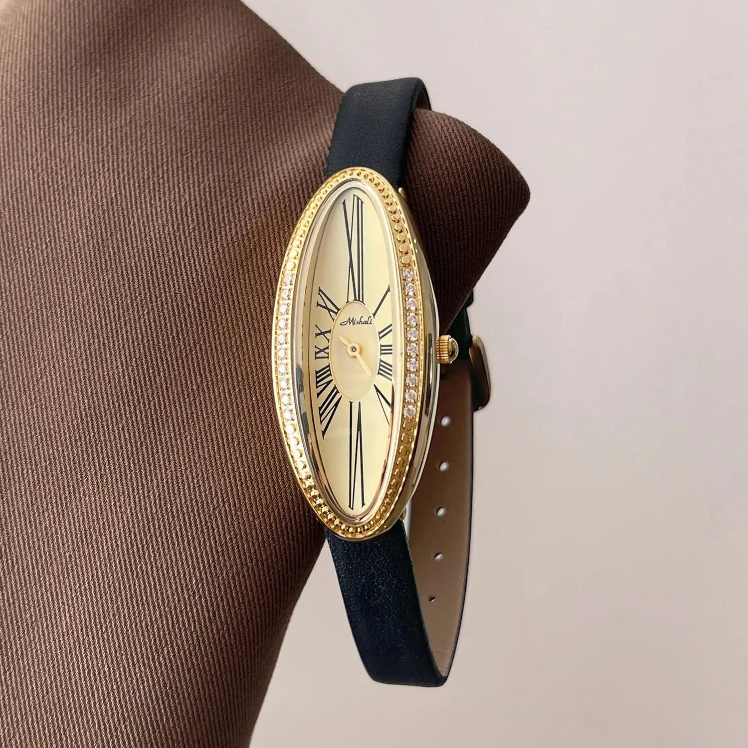NEW Retro Luxury Brands Original Women's Watch Elegant Diamond Inlays Oval Dial Leather Band Quartz Ladies Watches Gift